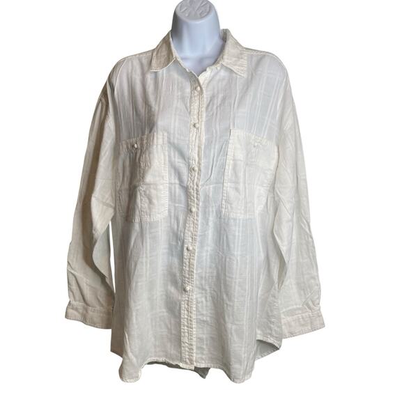 Chico's Womens White Striped Textured Button Up Indian Cotton Shirt Size 2 Large - Picture 1 of 12